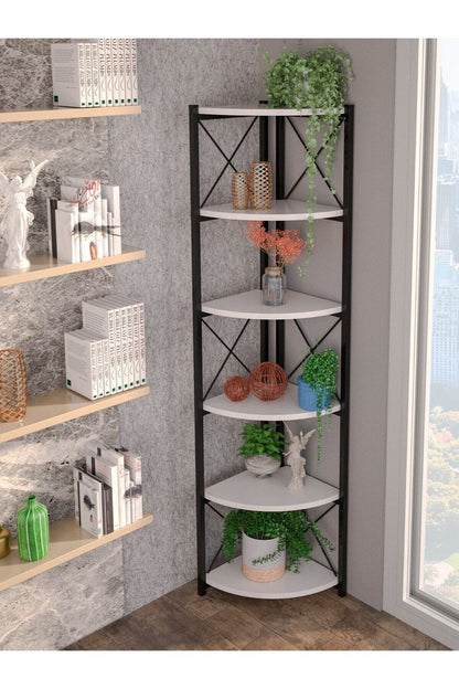 6 Raflı Kitaplık ve Saksılık Beyaz 160 cm