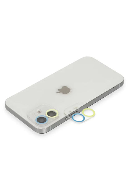 iPhone 12 Mini Renkli Kamera Lens Koruma Cam - Sarı-Mavi