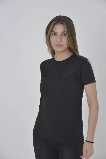 Gögüs Fileli Slim Fit T-shirt - Siyah - Siyah / L