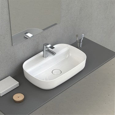 60 cm Beyaz Tezgah Üstü Lavabo, Seramik Modern Tasarım