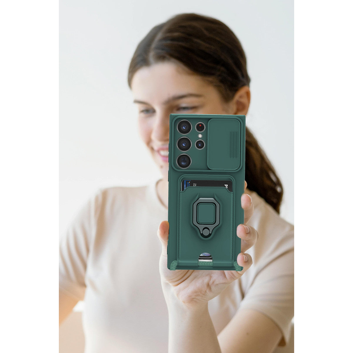 Galaxy S25 Ultra Kılıf Zuma Kartvizitli Yüzüklü Silikon - Kırmızı