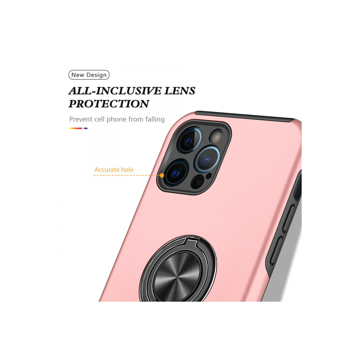 iPhone 12 Pro Max Kılıf Elit Yüzüklü Kapak - Pembe