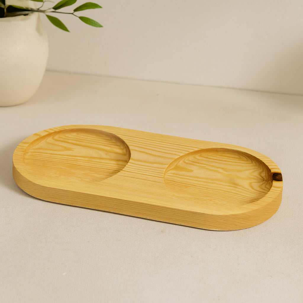 Ahşap 2 Bölmeli Oval Yağdanlık Altlık 27x12,5 cm