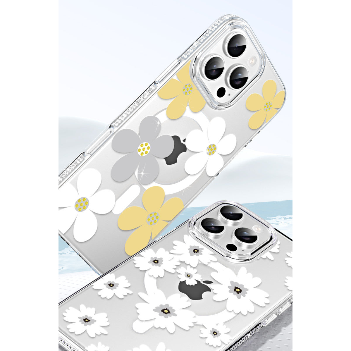 iPhone 15 Pro Max Floral Magsafe Kapak - Beyaz