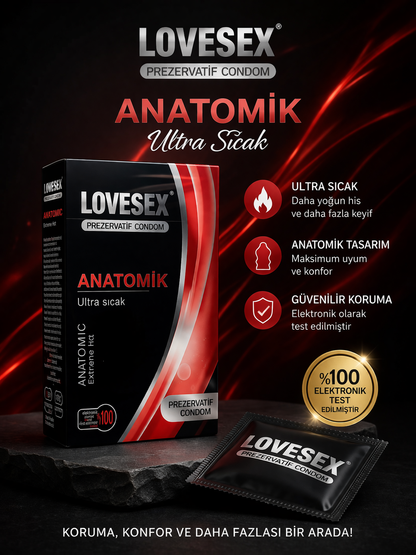 Lovesex Anatomik Prezervatif Ultra Sıcak Etkili Kondom Yüksek Hassasiyet ve Koruma 1 Adet