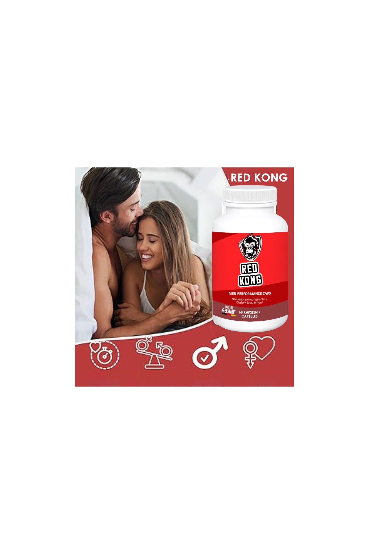 Red Kong Erkeklere Özel Bölge Destekleyici 60'lı set+Afrodizayn Masaj Yağı