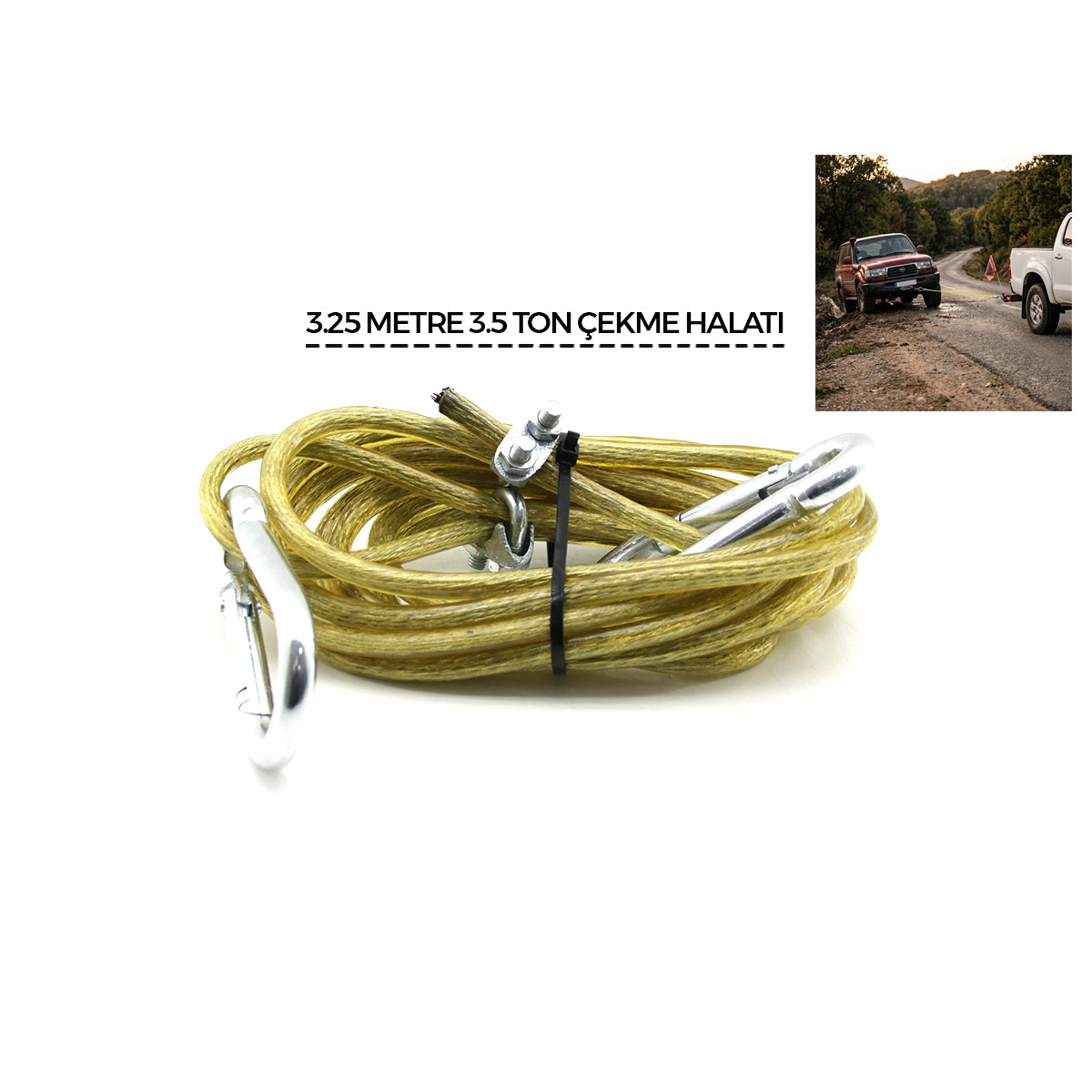 Çelik PVC Kaplamalı Oto Çekme Halatı 3.5 Ton 3.25 m