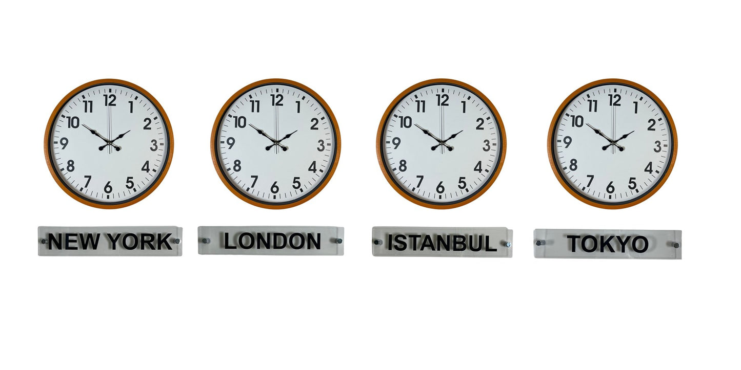 Turuncu 36 Cm Dünya Saatleri 4’lü Tabelalı Set