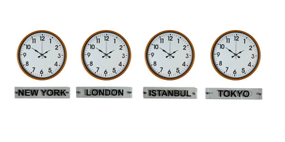 Turuncu 36 Cm Dünya Saatleri 4’lü Tabelalı Set