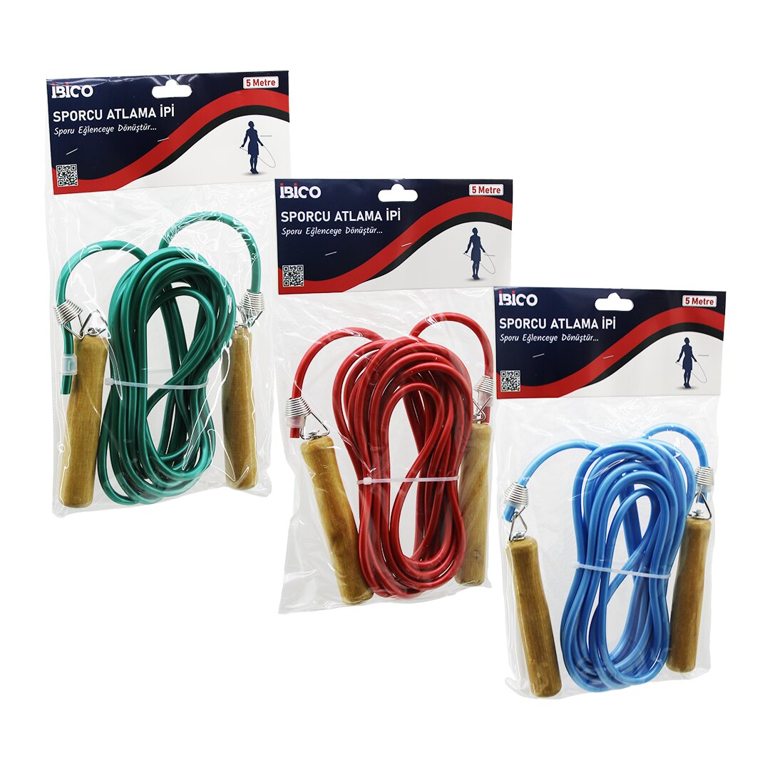 Ahşap Saplı Pvc Atlama İpi Renkli 5MT