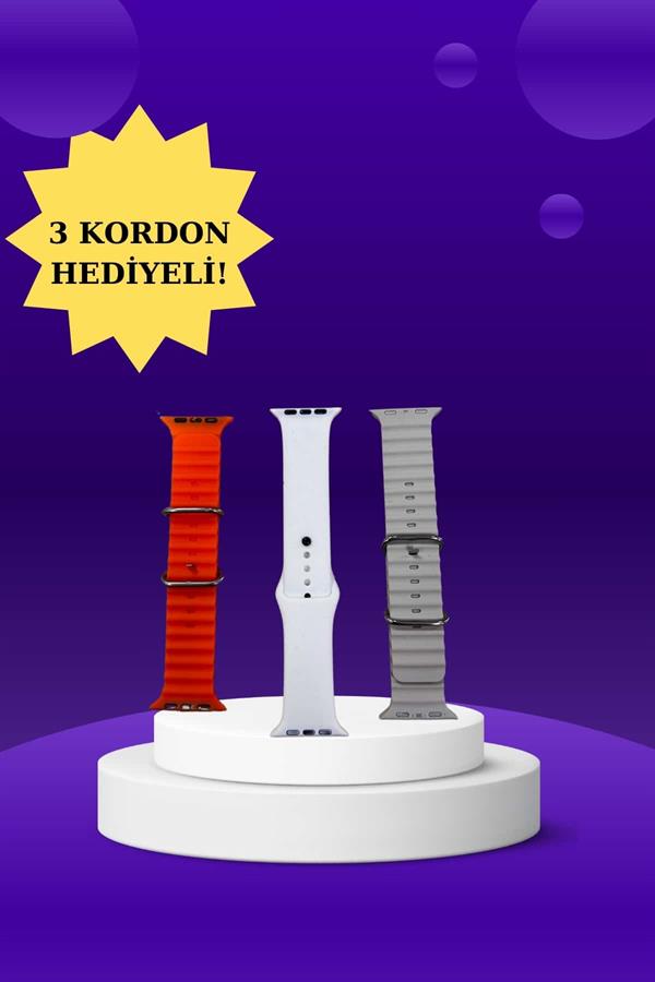 Akıllı Saat Arama Görüşme Bildirim Görme Uyku ve Sağlık Takibi Nabız Ölçer 3 Kordon Hediyeli