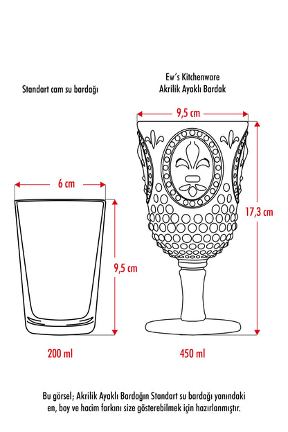 Akrilik Aquamarin 6'lı Kadeh & Su Meşrubat Kahve Yanı Bardağı 450 ml (Cam Değildir)