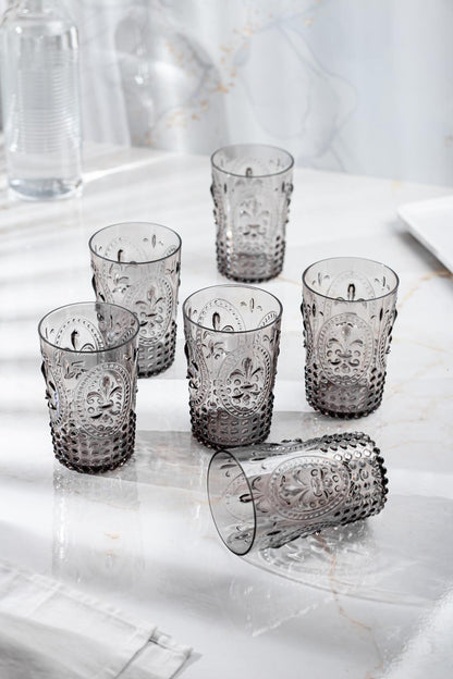 Akrilik Füme 6'lı Kısa Bardak & Su Meşrubat Kahve Yanı Bardağı 400 ml (Cam Değildir)