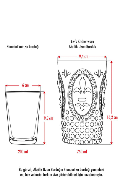 Akrilik Kırmızı Tekli Uzun Bardak & Su Meşrubat Bardağı 750 ml (Büyük Boy & Cam Değildir)