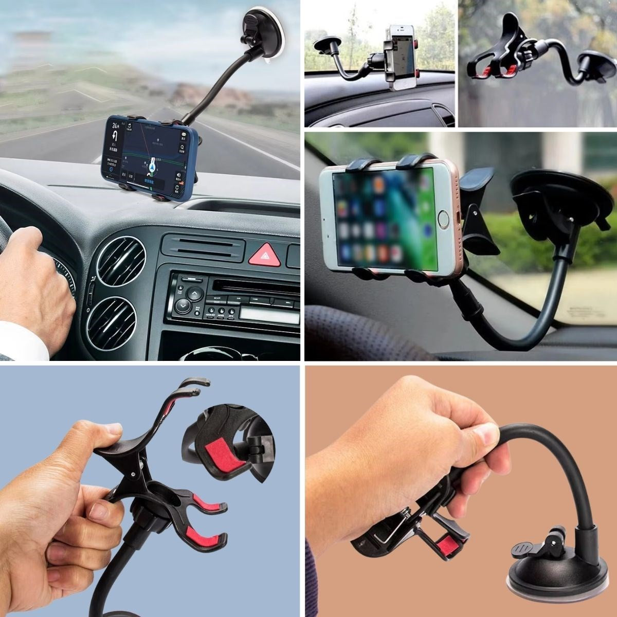 Akrobat Cama Sabitlenen Güçlü Vakumlu 360 Derece Dönen Tüm Modellere Uyan Oto Telefon Tutucu (5643)