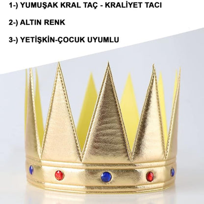 Altın Renk Eva Yumuşak Kral Kraliyet Tacı Yetişkin Çocuk Uyumlu 55cm