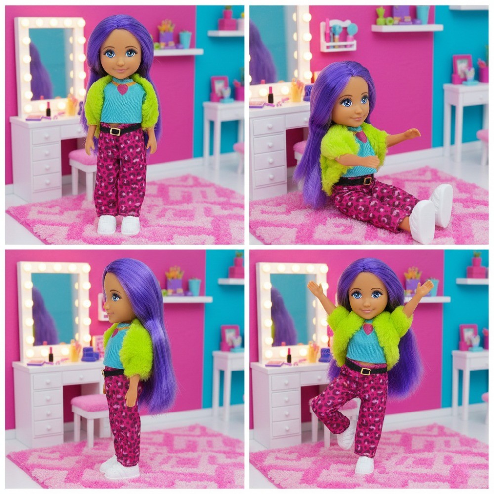 Ankiki Moda İkonu Bebek Figür 13 cm - Mor Saçlı Hip-Hop Rüzgarı