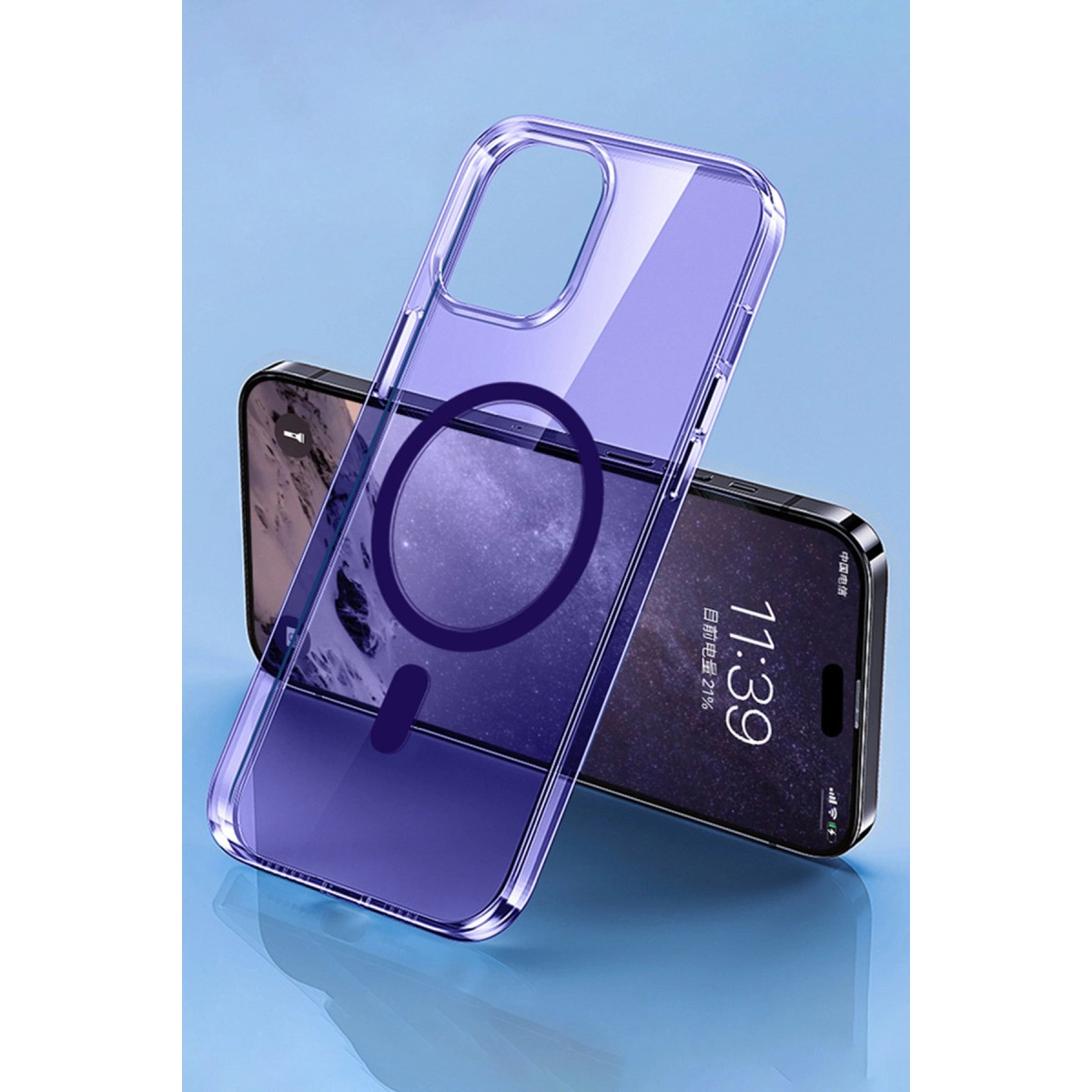Apple İphone 14 Pro Max Kılıf Tron Şeffaf Magsafe Kapak - Derin Mor