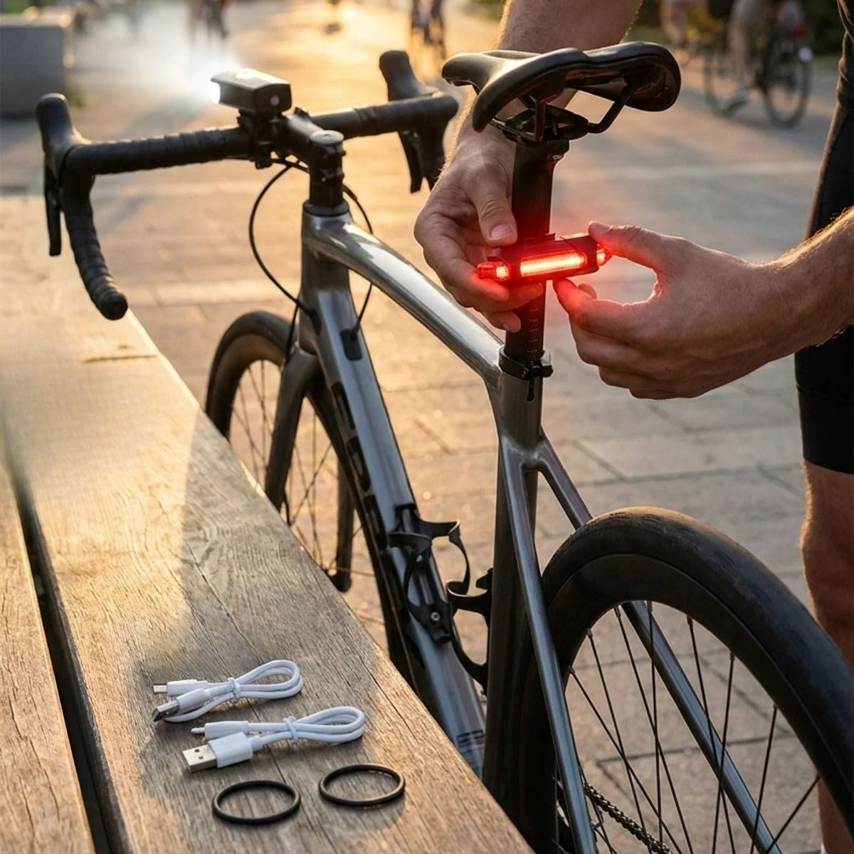 BUFFER® Bisiklet Işık Seti – USB Şarjlı LED Ön Far + Arka Stop Lambası, Su Geçirmez Bisiklet Aydınlatma Seti