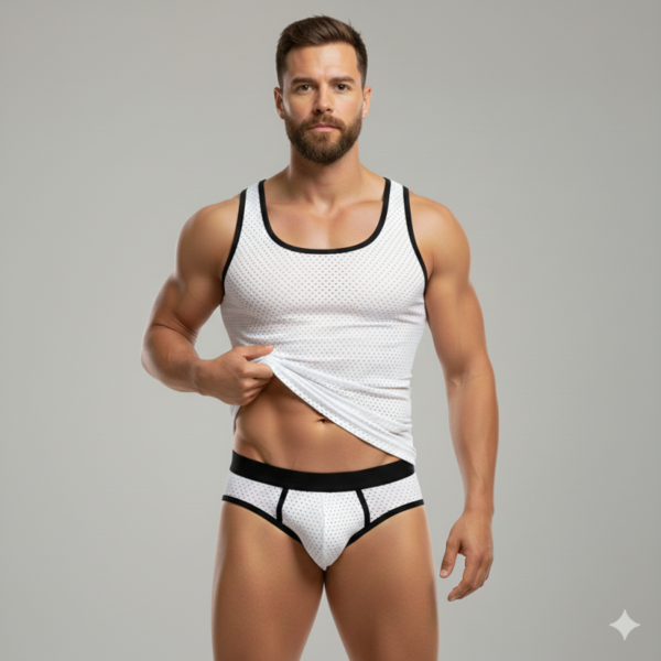 Beyaz Delikli Kumaş Tank Top Slip Takımı - Renkli / L