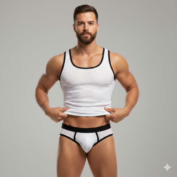 Beyaz Delikli Kumaş Tank Top Slip Takımı - Renkli / L
