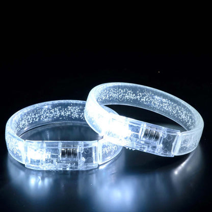 Beyaz-Gümüş Led Işıklı Baskı Yapılabilen Pilli Bileklik Bilezik 1,5 cm Genişlik (5643)