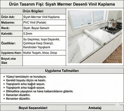 Beyaz Mermer Desenli Yapışkanlı Tezgah Folyosu (3 Mt.x 60 Cm)