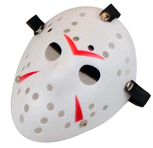 Beyaz Renk Kırmızı Çizgili Tam Yüz Hokey Jason Maskesi Hannibal Maskesi