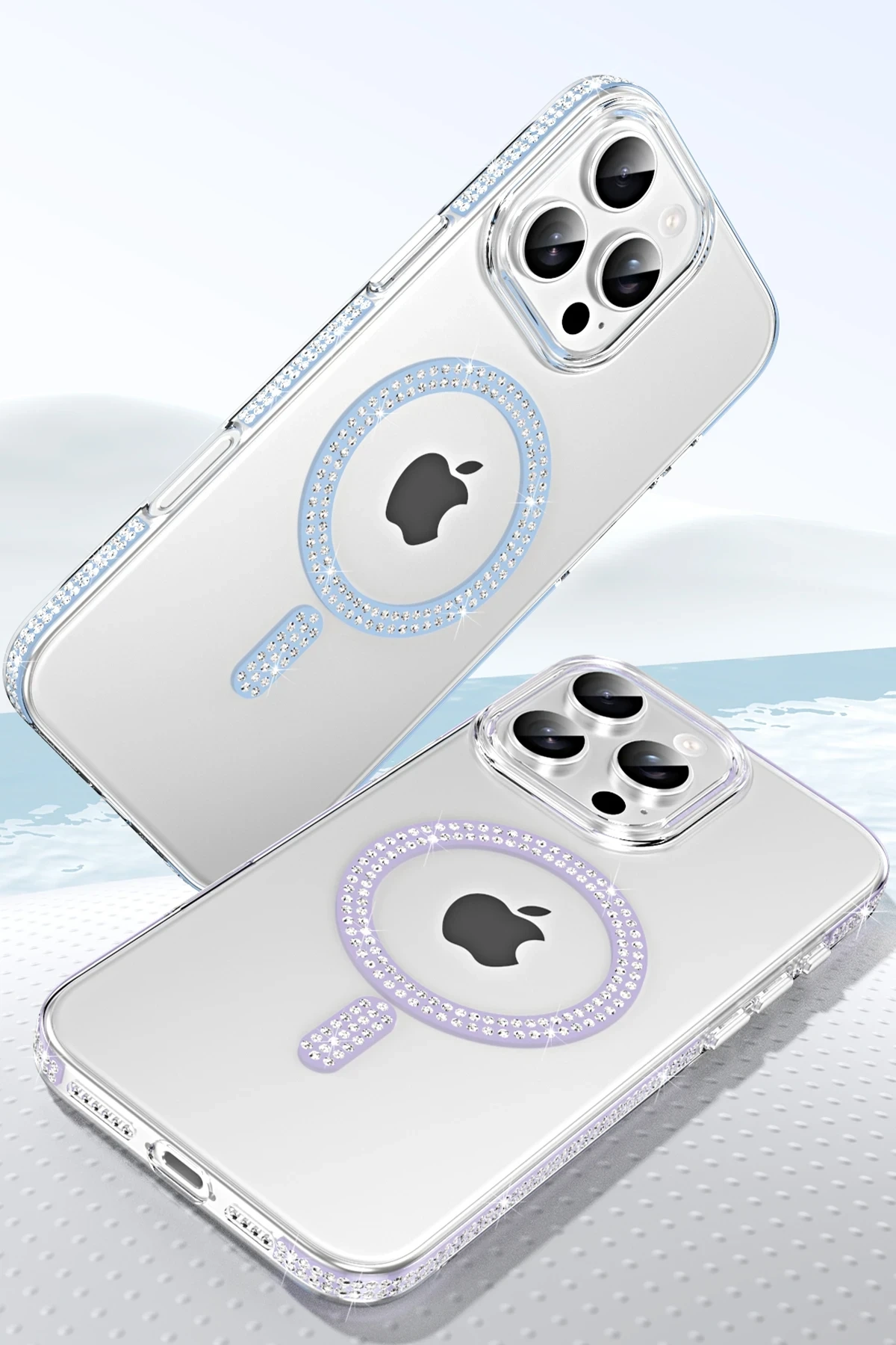 iPhone 15 Pro Move Taşlı Magsafe Kapak - Gümüş