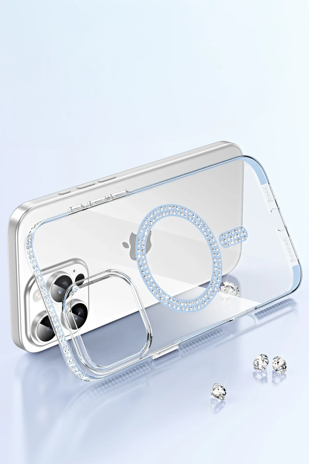 iPhone 15 Pro Move Taşlı Magsafe Kapak - Gümüş
