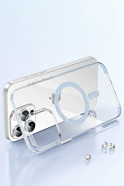 iPhone 15 Pro Move Taşlı Magsafe Kapak - Gümüş