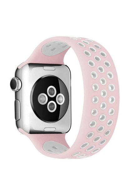 Watch 42mm Ayarlı Delikli Silikon Kordon - Pembe-Beyaz