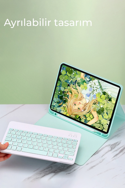 iPad Pro 11 (2022) Kılıf KC01 Smart Klavyeli Tablet Kılıfı - Koyu Yeşil