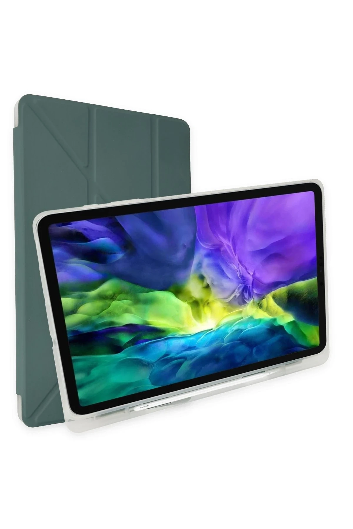 iPad Pro 12.9 (2021) Kılıf Kalemlikli Mars Tablet Kılıfı - Koyu Yeşil