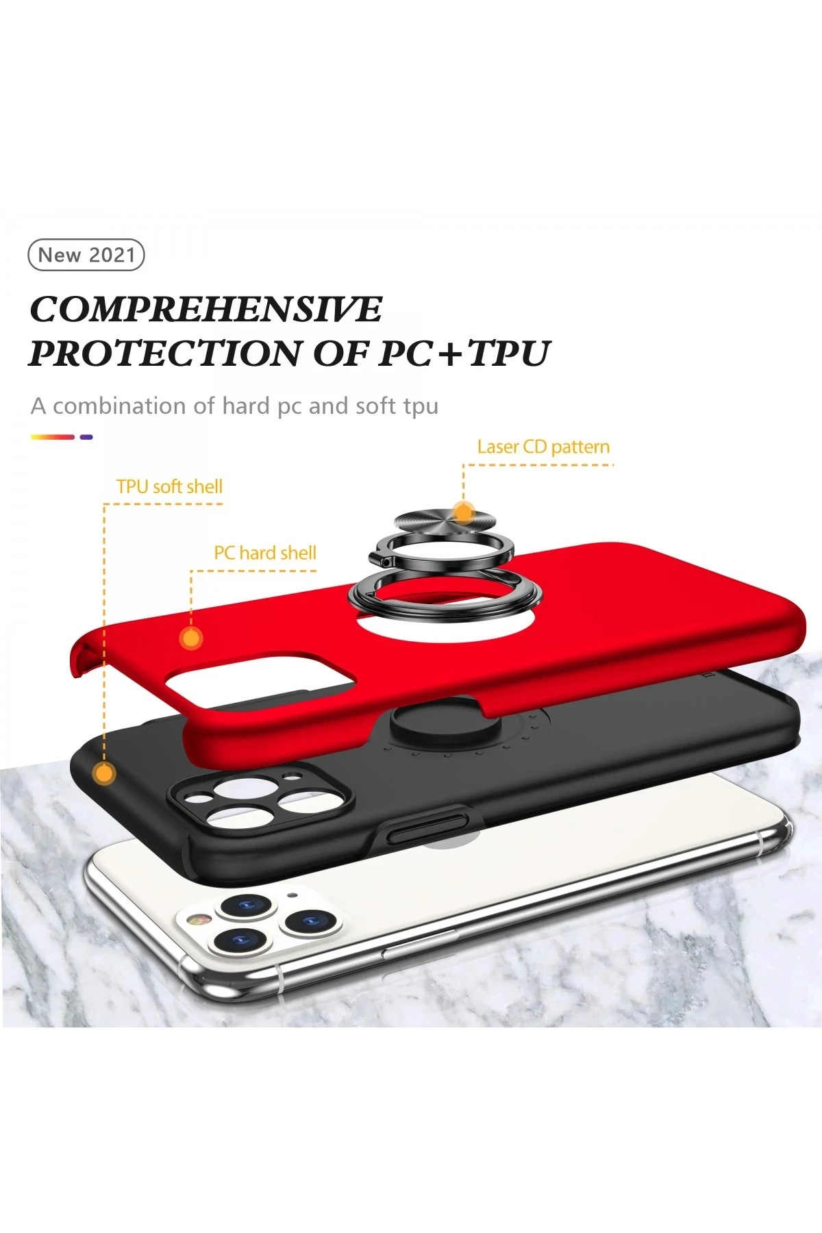 iPhone 11 Pro Max Kılıf Elit Yüzüklü Kapak - Kırmızı