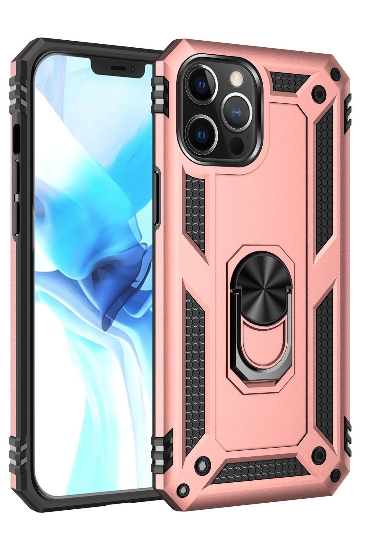 iPhone 12 Pro Max Kılıf Sofya Yüzüklü Silikon Kapak - Rose