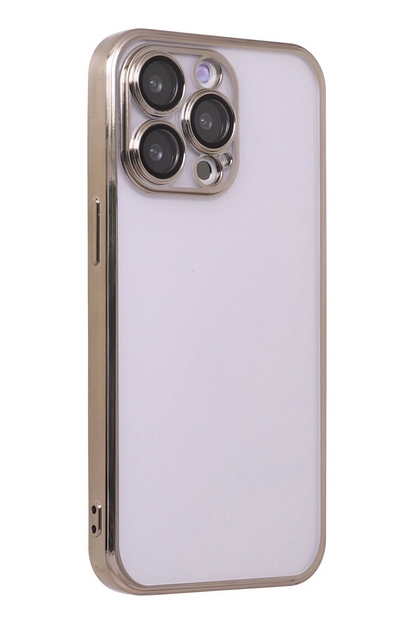 iPhone 13 Pro Max Kılıf Lensli Silikon - Gold