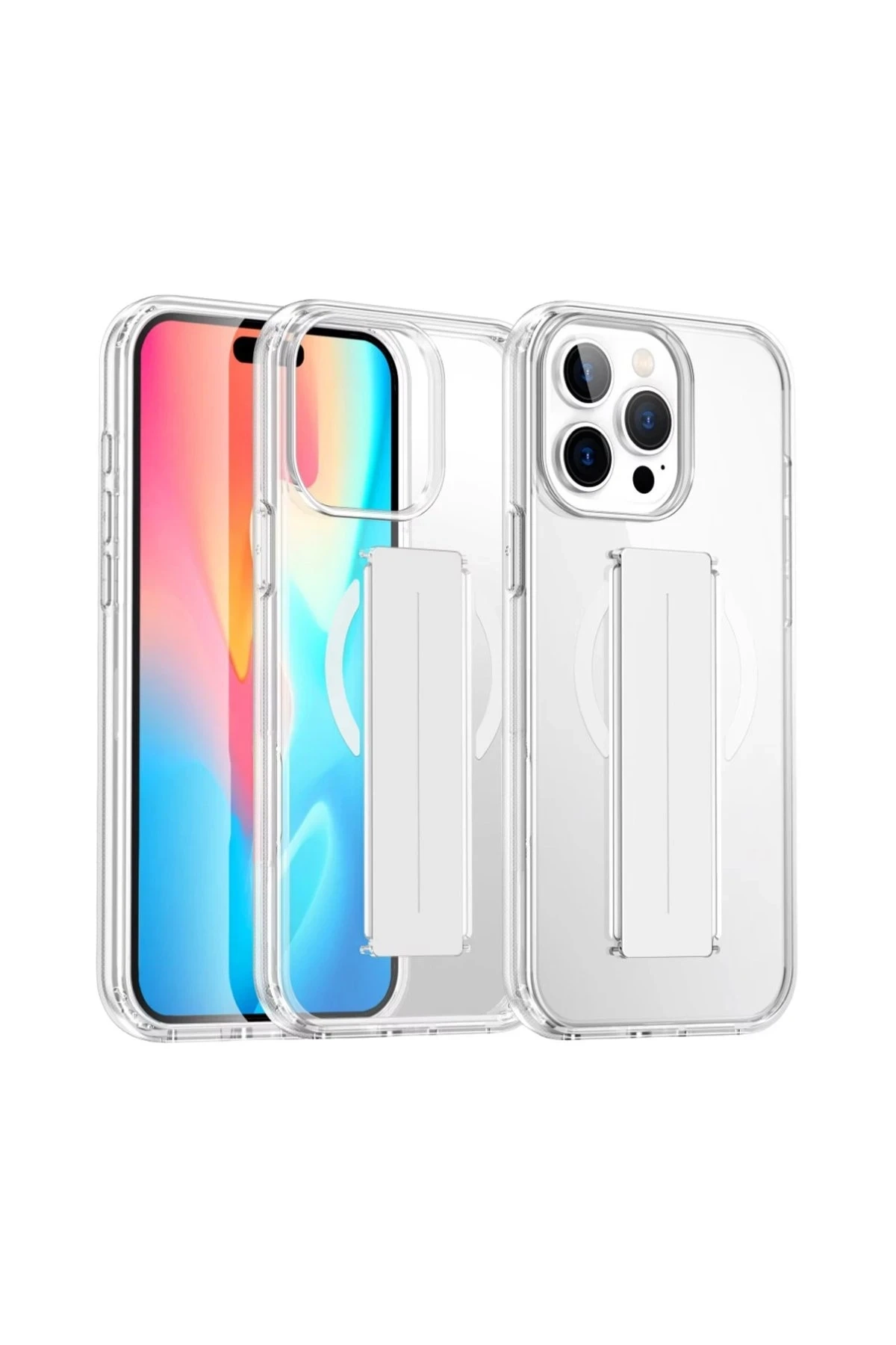 iPhone 14 Pro Max Kılıf Alfa Magsafe Standlı Kapak - Şeffaf