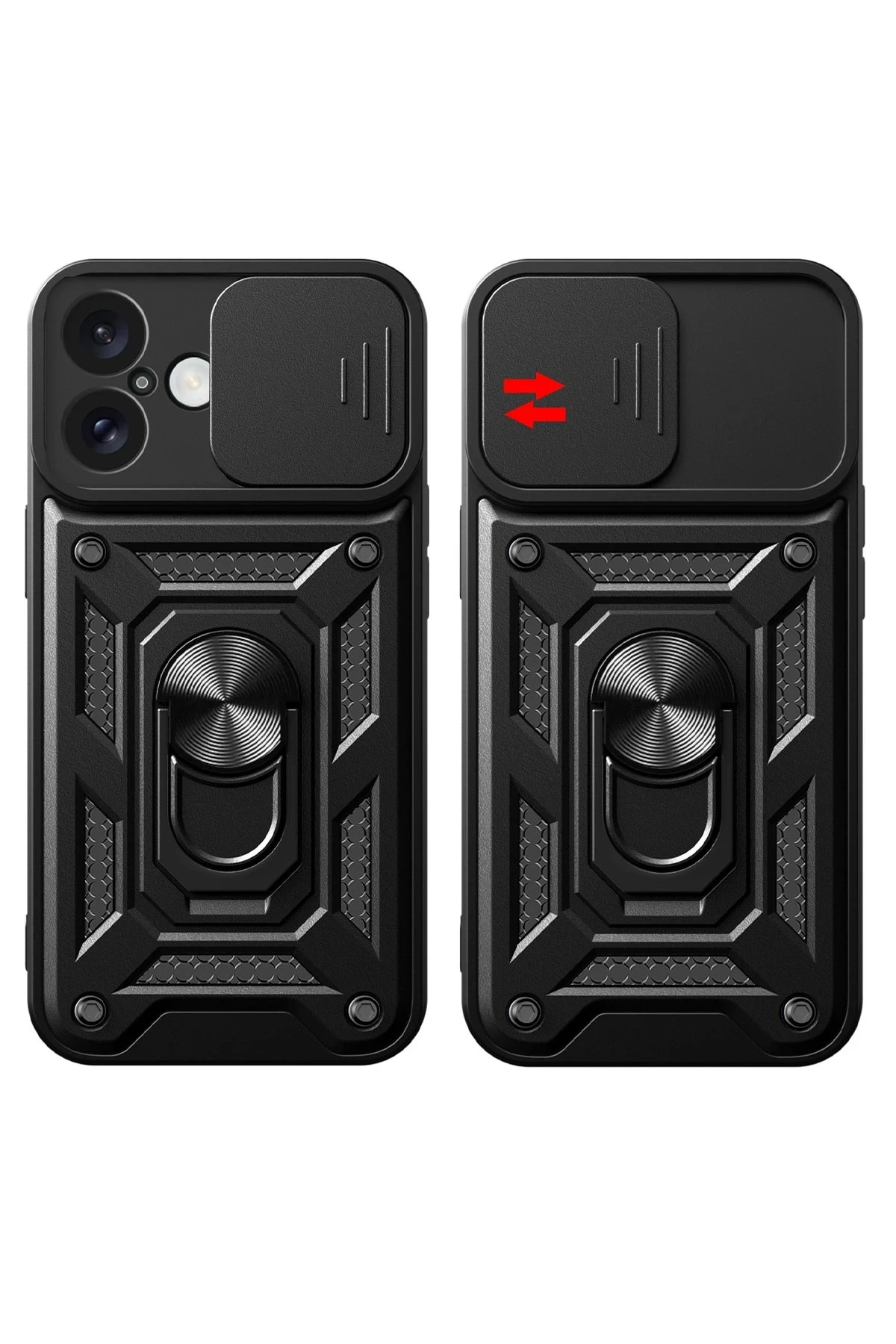 iPhone 16 Kılıf Pars Lens Yüzüklü Silikon - Kırmızı