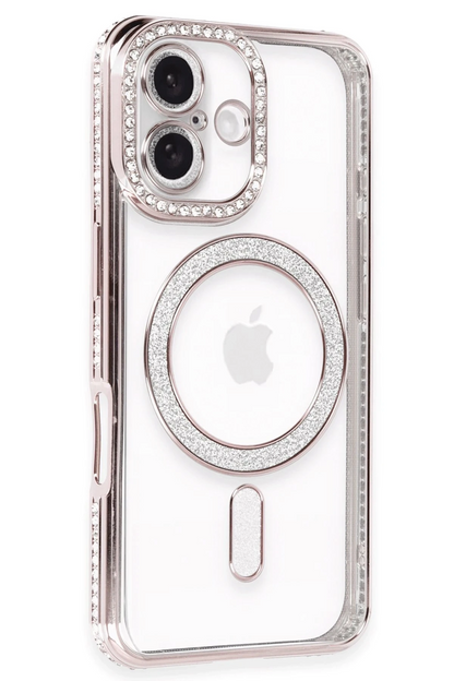 iPhone 16 Plus Kılıf Joke Simli Magneticsafe Kılıf - Pembe
