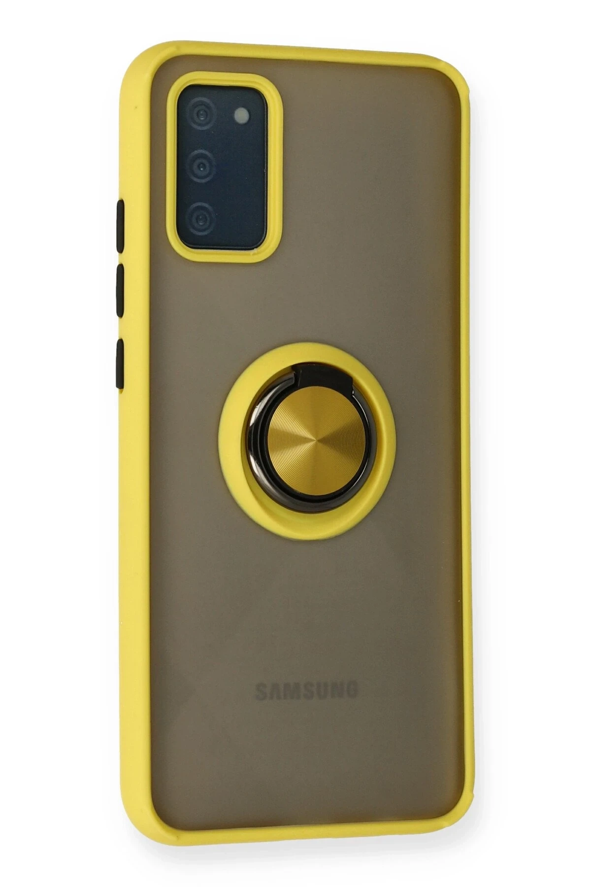 Samsung Galaxy A02S Kılıf Montreal Yüzüklü Silikon Kapak - Sarı
