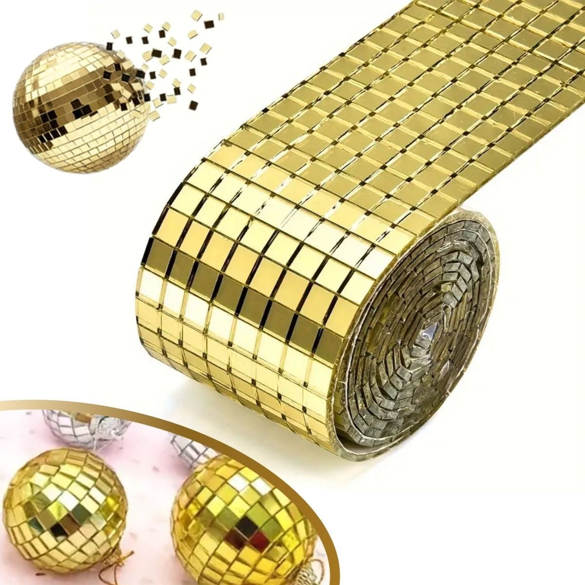 1 Metre Uzunluğunda Gold Renk Aynalı Mozaik Taşlı Dekor Bandı 4 cm x 1 mt (5643)