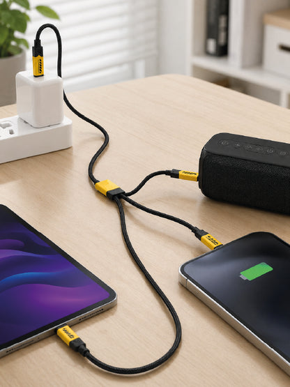 3'lü Şarj Kablosu Hızlı Şarj Destekli Dayanıklı Örgü USB Kablo