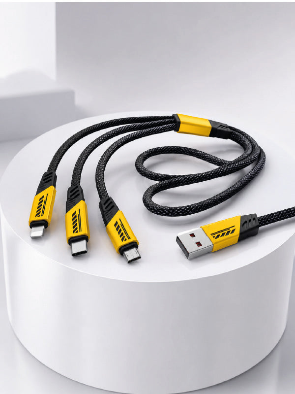 3'lü Şarj Kablosu Hızlı Şarj Destekli Dayanıklı Örgü USB Kablo