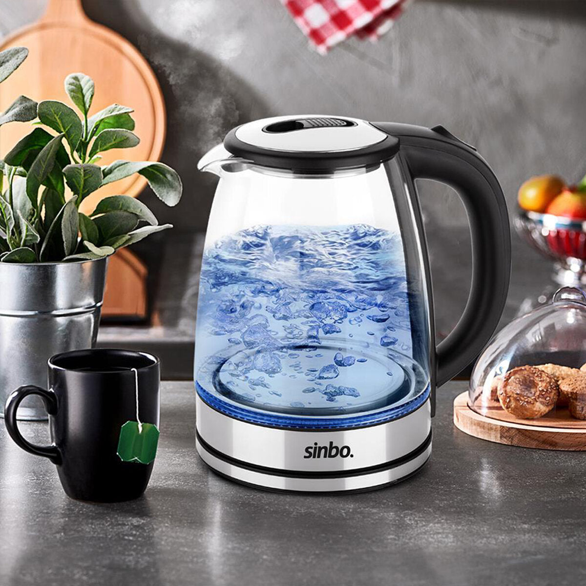 Cam - Ledli Kettle 1.8LT Gizli Rezistans - Kablosuz 360 Derece Gövde 1500W SK-8033