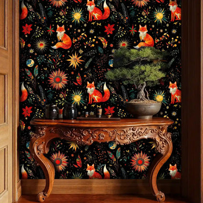 Midnight Foxes and Celestial Garden Wallpaper