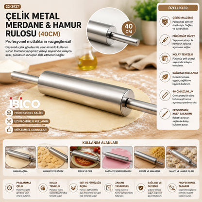ÇELİK METAL MERDANE - HAMUR RULOSU 40CM (5643)