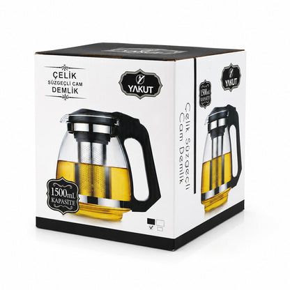 Çelik Süzgeçli Cam Demlik 1500ML