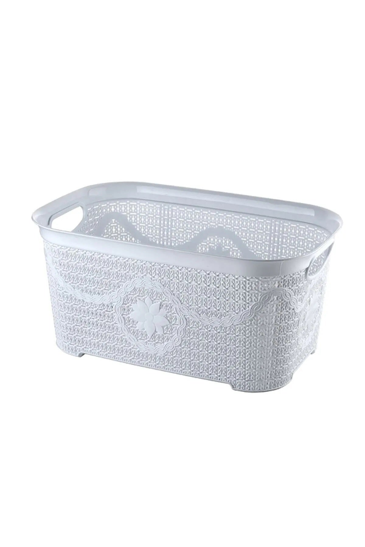 5 Parça Örgü Desenli Plastik Banyo Seti Çamaşır Sepeti Deterjanlık Klik Kovası Klozet Fırçası