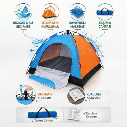 BUFFER® 6 Kişilik Otomatik Kurulum Kamp Çadırı – Outdoor Aile, Doğa, Suya Dayanıklı Hızlı Kurulum Çadır 220x250x160 cm